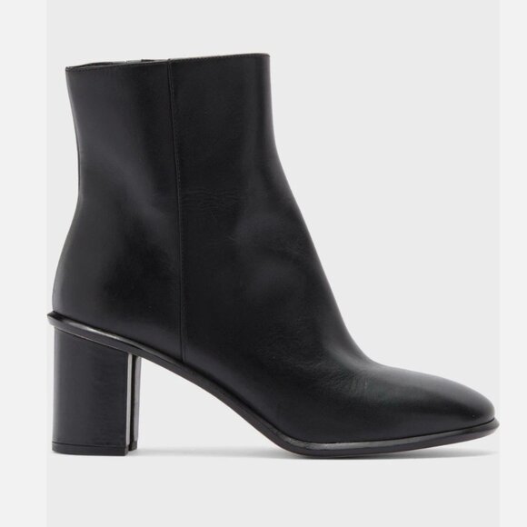 Tory Burch Brooke Stamped Block Heel Bootie – Black Leather – 9.5